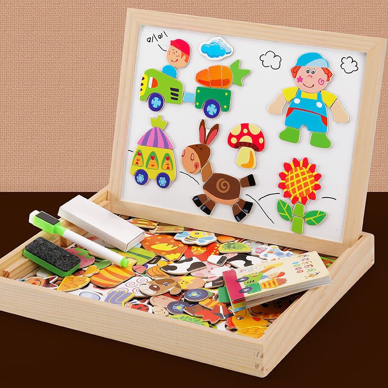 Tekentafel 2-in-1 whiteboard en krijtbord – magnetisch, beukenhout, accessoires | kindertekenbord