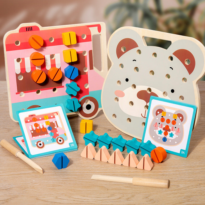 Houten Montessori Schroefspel voor Peuters – Educatief & Motoriek Spel