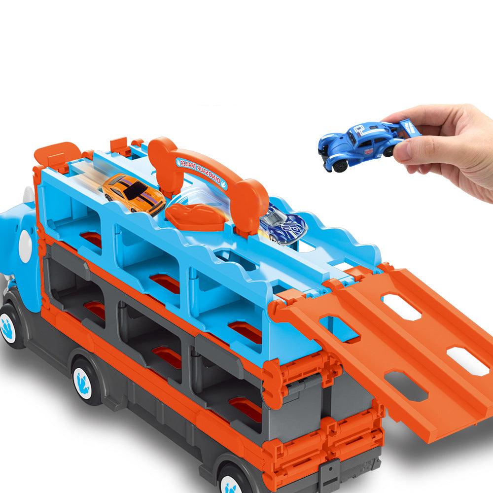 DinoRace Explorer – Speelgoedtruck met Uitschuifbare Racebaan en Mini-Auto's voor Kinderen 3+