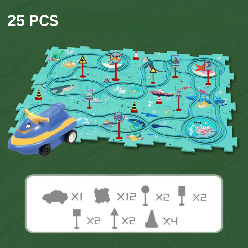 TrackForge Racebaan Set voor Kinderen – Aanpasbare Creatieve Race Track met Thema’s (3+)