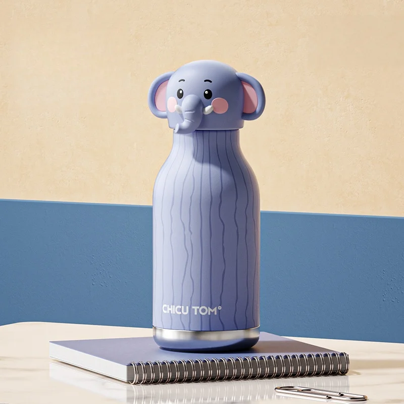 Kinderthermosfles rvs 316 met dierenkop – 8 uur warm, 12 uur koud, voor school en sport | drinkfles