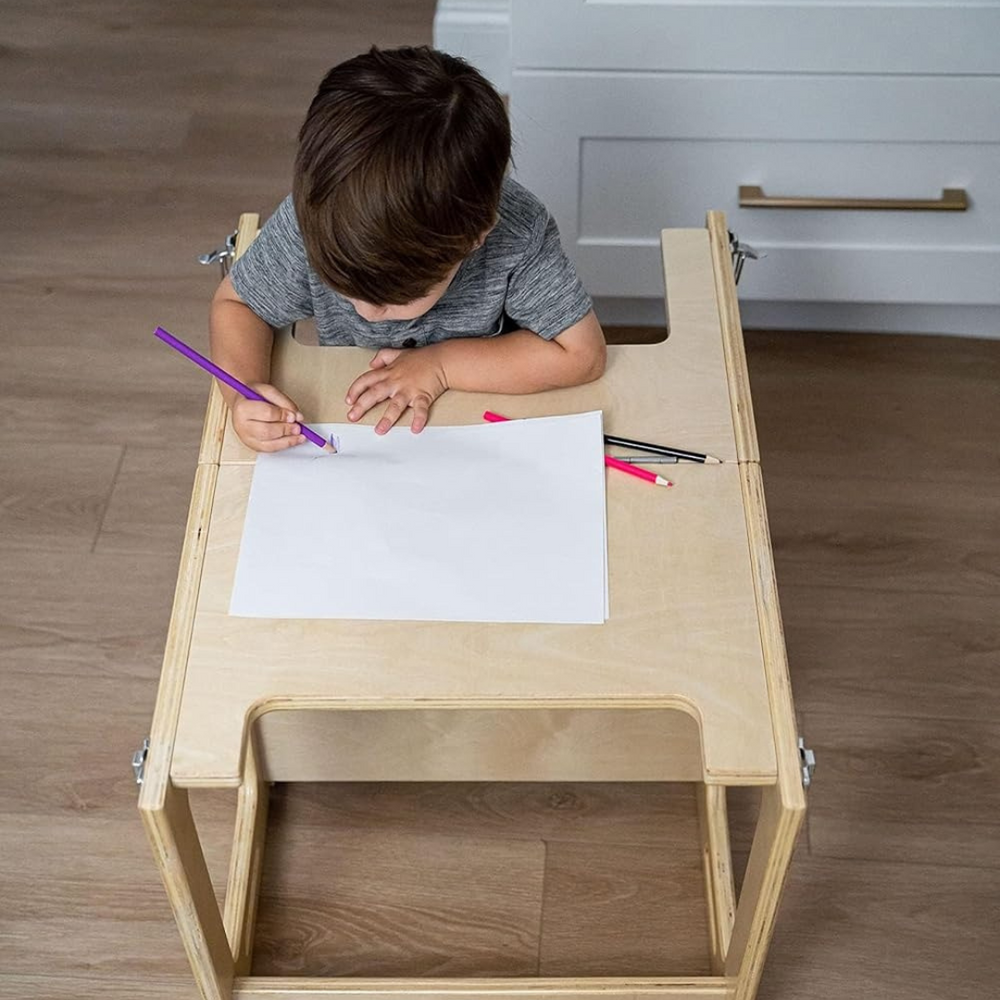 4-in-1 Peuter Leertoren & Tafel van Hout – Veilig, Meegroeiend & Multifunctioneel