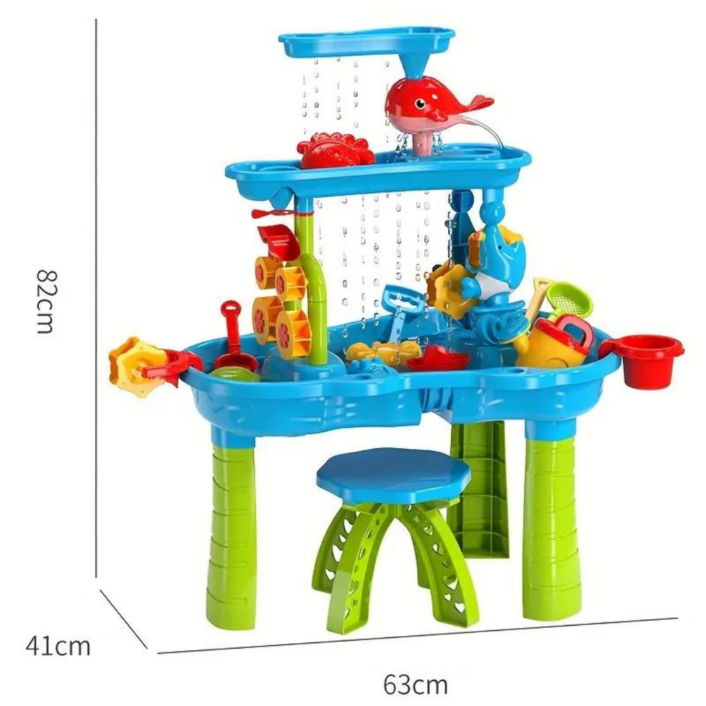 Zand & Waterspeeltafel met 3 Lagen – Compleet met Accessoires | Voor Buitenplezier vanaf 3 Jaar