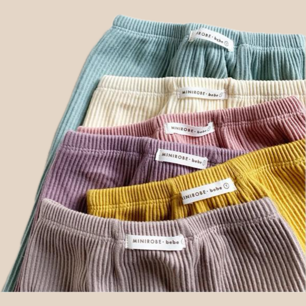 Legging met Ribbels - Meisjes, Beige/Bruin/Blauw/Roze/Geel, Katoen, Maat 0-2 Jaar