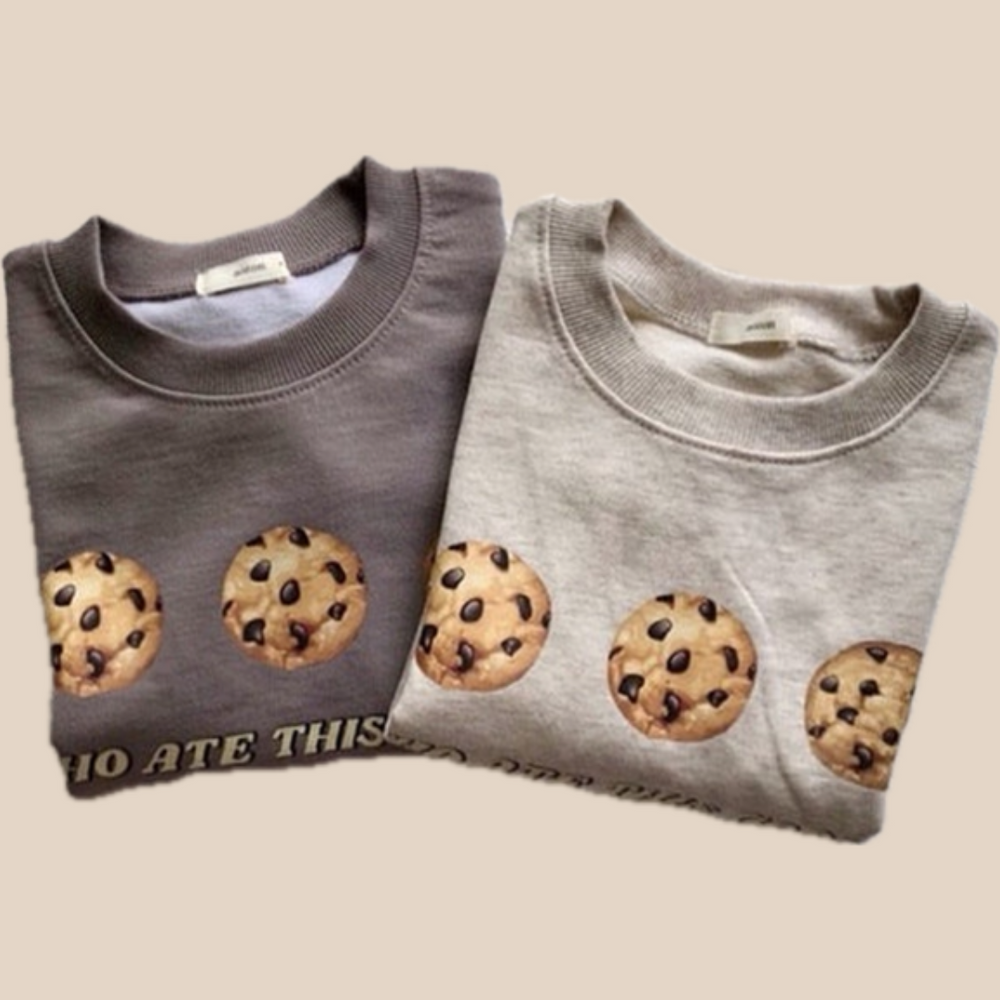 Sweater met Koekjes - Cookiecrew Jongens/Meisjes, Bruin/Grijs, Katoen, Maat 0-5 Jaar