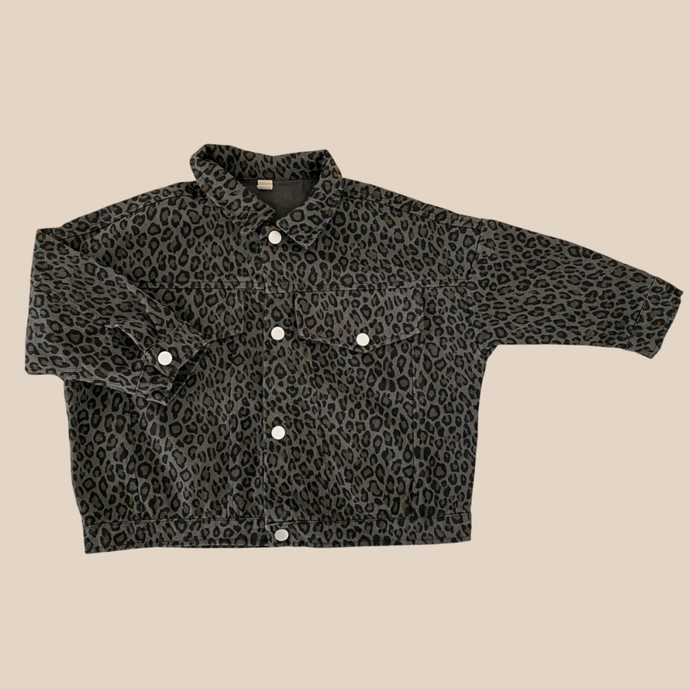 Spijkerjas met Luipaardprint - Wild & Free Unisex, Bruin/Grijs, Katoen, Denim, Maat 0-2 jaar