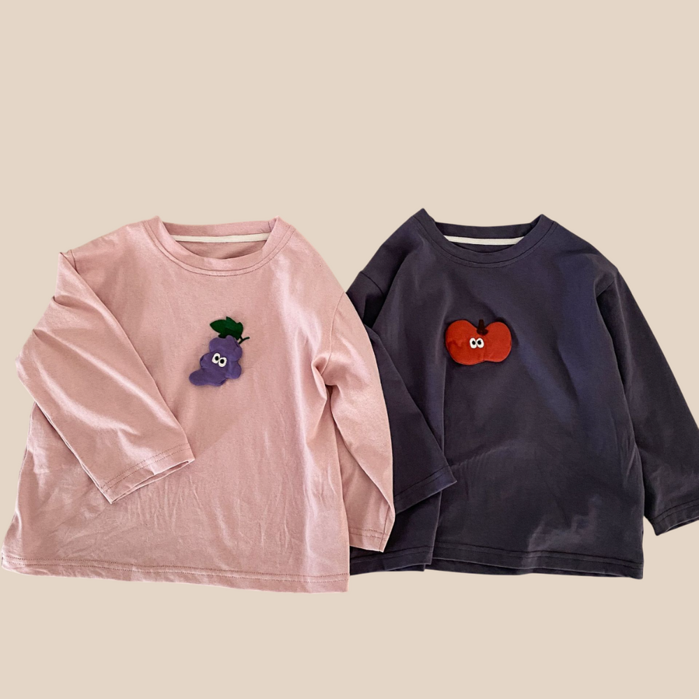 Longsleeve met 3D - Fruity Friends Unisex, Roze/Grijs, Katoen, Maat 0-8 jaar