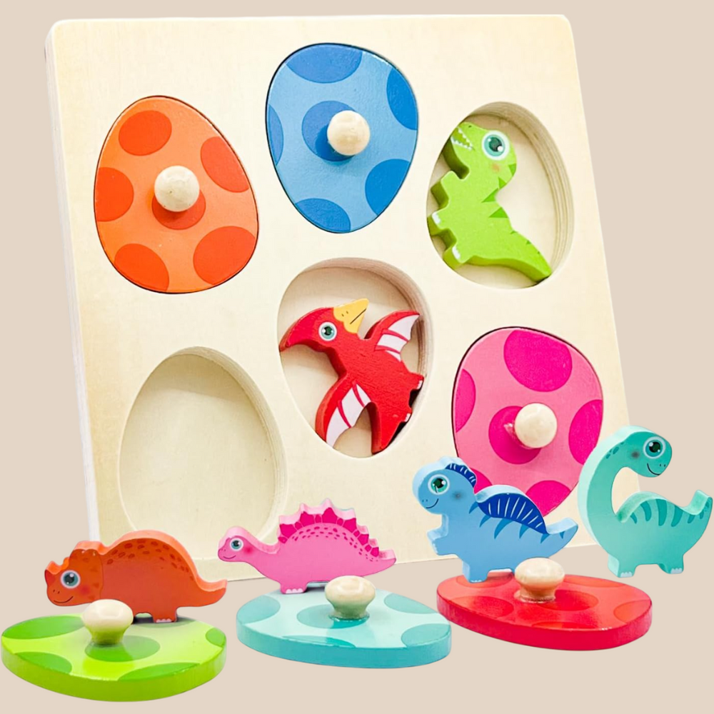 Houten Puzzel – Dino Discovery, Educatief Speelgoed voor Peuters, Fijne Motoriek, Kleurrijk & Duurzaam, +2 Jaar