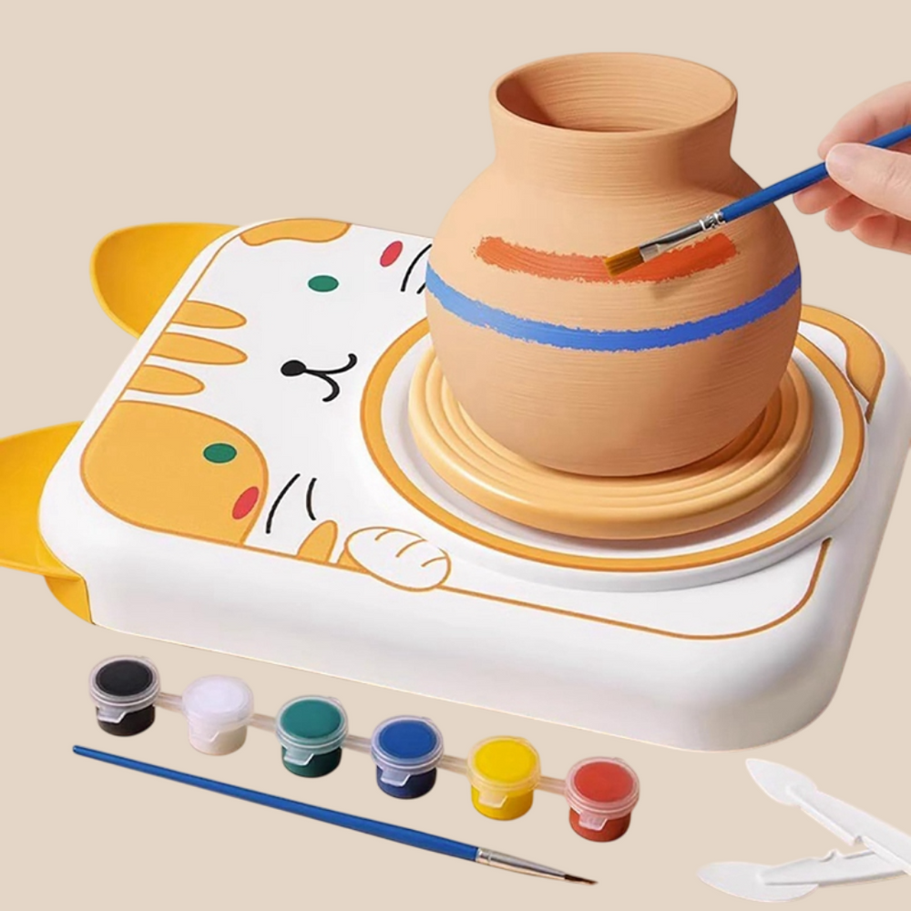 Creatieve Pottenbakkerset - DIY Keramiek Draaischijf voor Kinderen, Inclusief Verf & Tools, +3 Jaar
