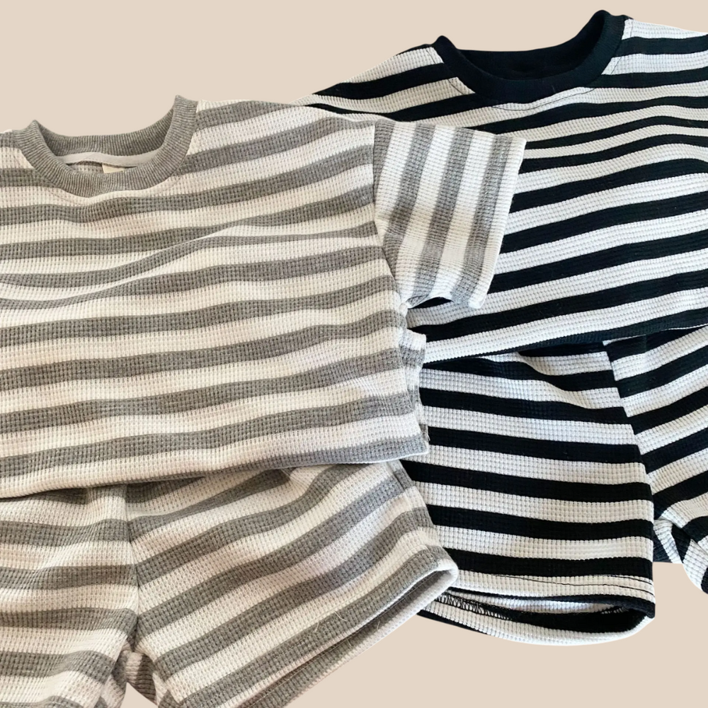 T-shirt en Short Zomerset - StripePlay Unisex, Zwart/Grijs, Katoen, Maat 0-8 Jaar