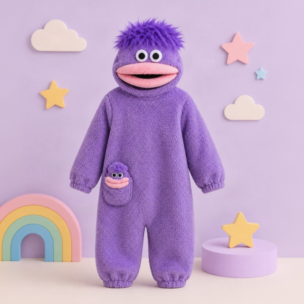 Kinder-onesie met monsterdesign en capuchon – zachte stof, ruime pasvorm | verkleedpak