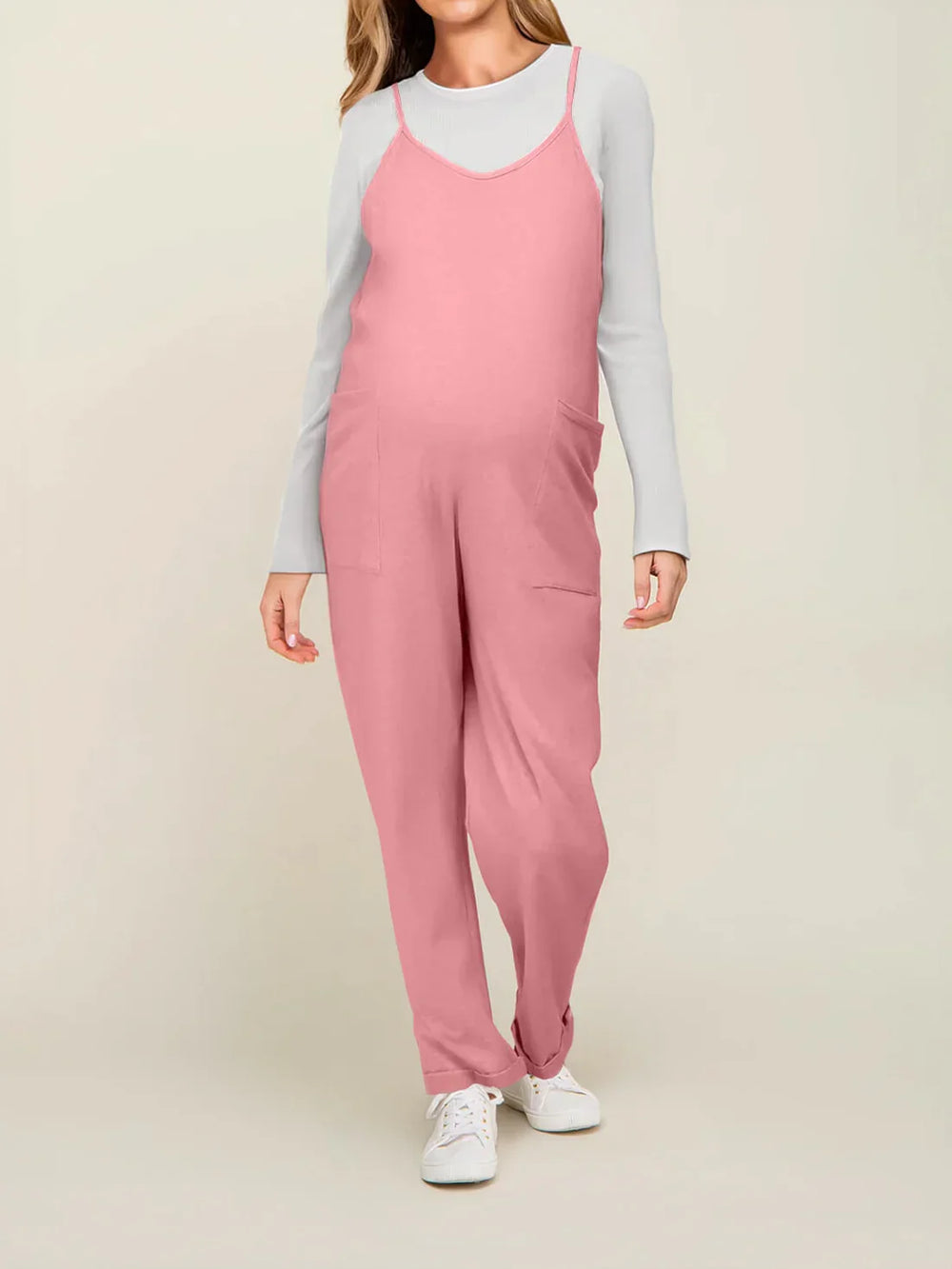 Zwangerschapsjumpsuit met grote zakken – loose fit, rekbare katoenmix | positiekleding