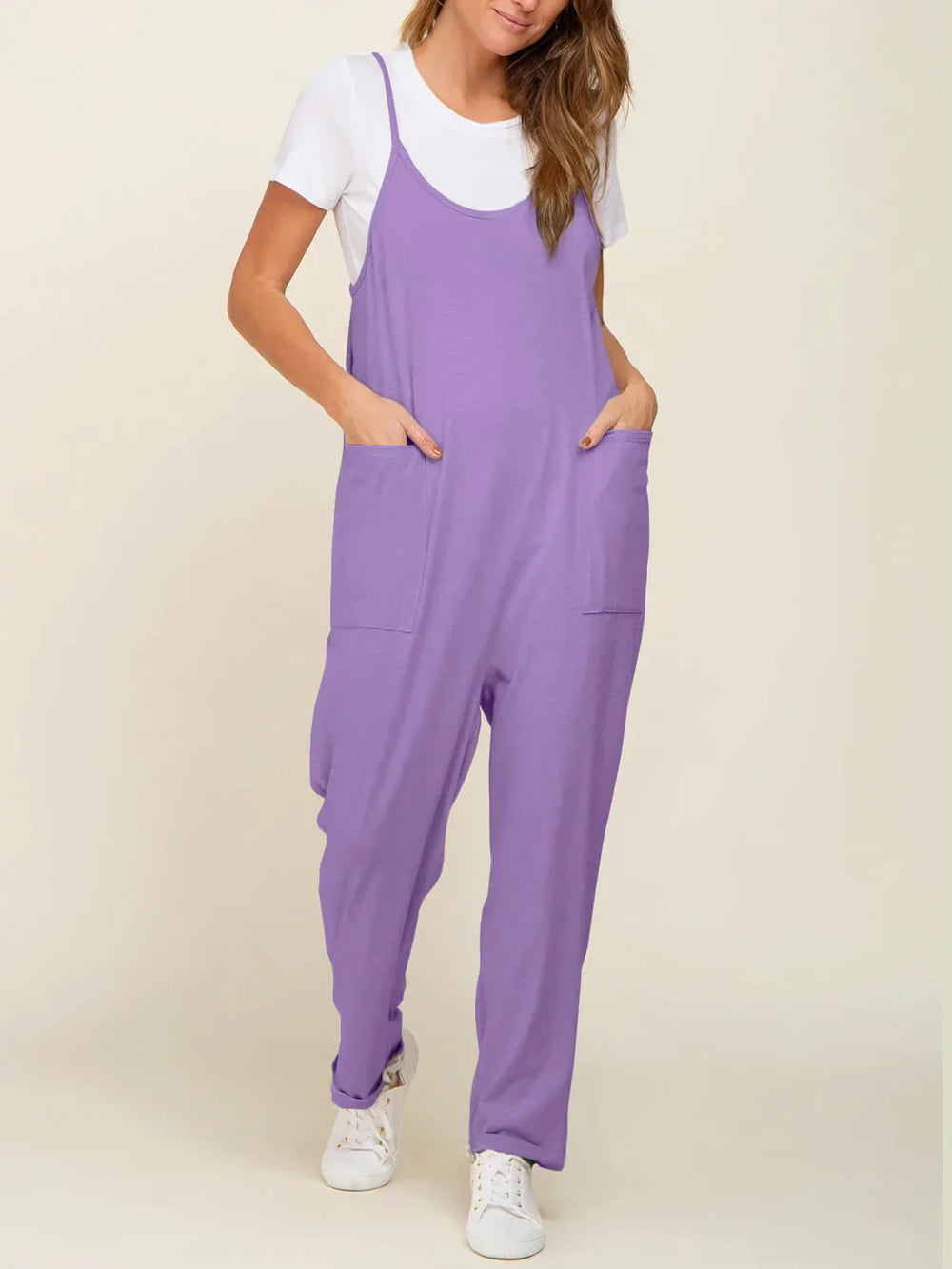 Zwangerschapsjumpsuit met grote zakken – loose fit, rekbare katoenmix | positiekleding