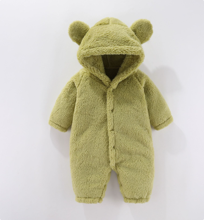 Warme Fleece Romper met Capuchon – Zachte Baby Onesie met Oortjes (0-12 mnd)