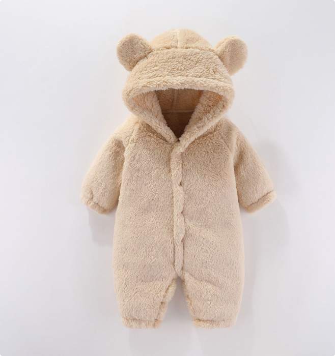 Warme Fleece Romper met Capuchon – Zachte Baby Onesie met Oortjes (0-12 mnd)