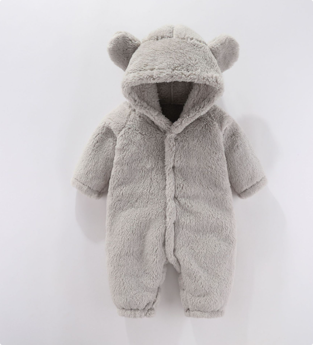 Warme Fleece Romper met Capuchon – Zachte Baby Onesie met Oortjes (0-12 mnd)