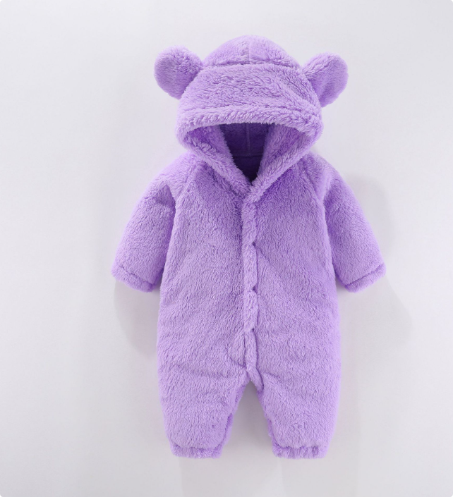 Warme Fleece Romper met Capuchon – Zachte Baby Onesie met Oortjes (0-12 mnd)
