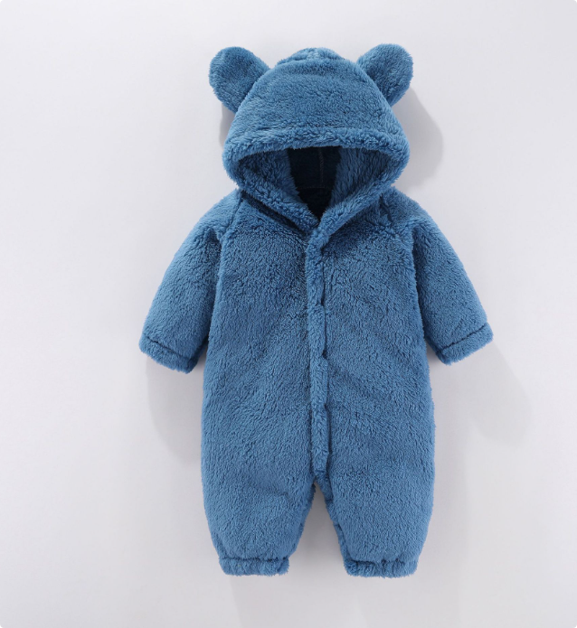 Warme Fleece Romper met Capuchon – Zachte Baby Onesie met Oortjes (0-12 mnd)