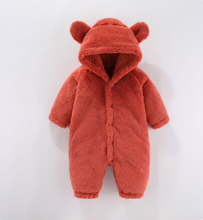 Warme Fleece Romper met Capuchon – Zachte Baby Onesie met Oortjes (0-12 mnd)