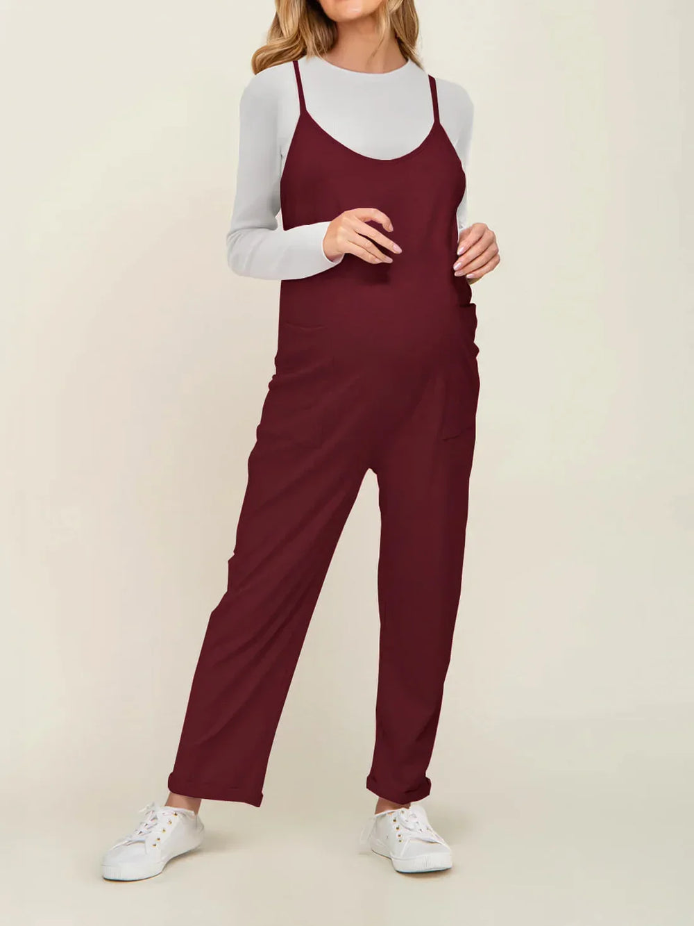 Zwangerschapsjumpsuit met grote zakken – loose fit, rekbare katoenmix | positiekleding