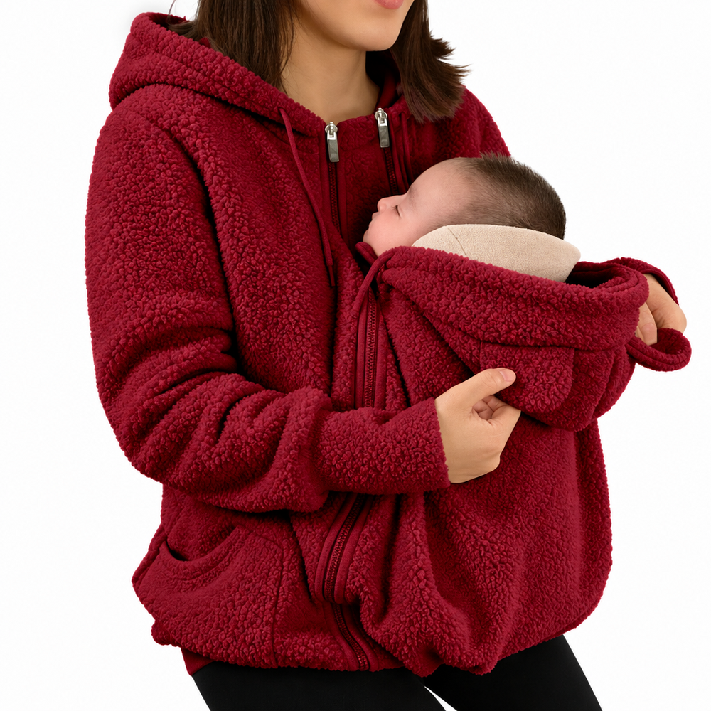 Draagjas 2-in-1 voor mama en baby – zachte fleece, capuchon, rits, zakken | babywearing hoodie