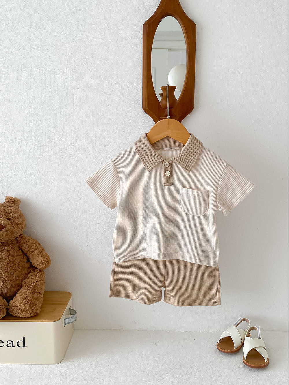 Luca Polo Babyset – Zomerse Ribstof Outfit met Polokraag – Uniseks | Maat 0–3 jaar | Maison Minimi