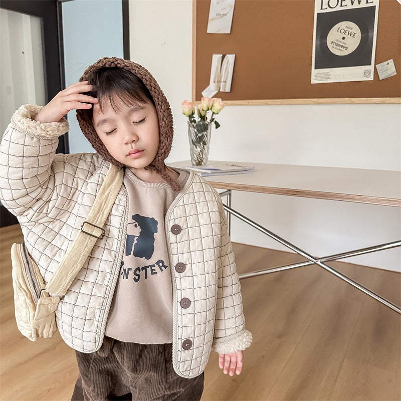 TeddySoft Gewatteerd Babyjasje Unisex | Winterjas 1–6 Jaar | Warme Katoenen Jas met Knoopsluiting & Ruitpatroon