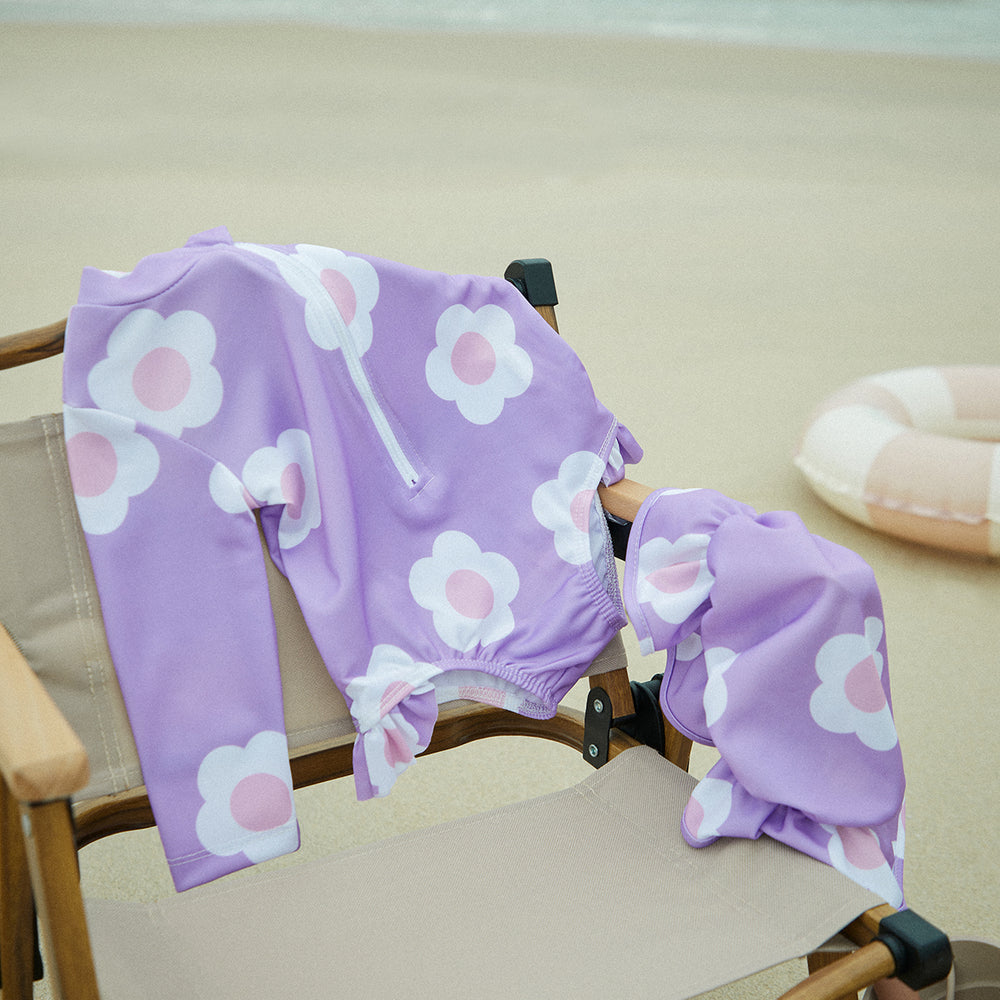 LilaBloom Zwemset Baby Meisje | UV-Bescherming | Zwemromper & Hoed | Bloemenprint | 6-24 Maanden