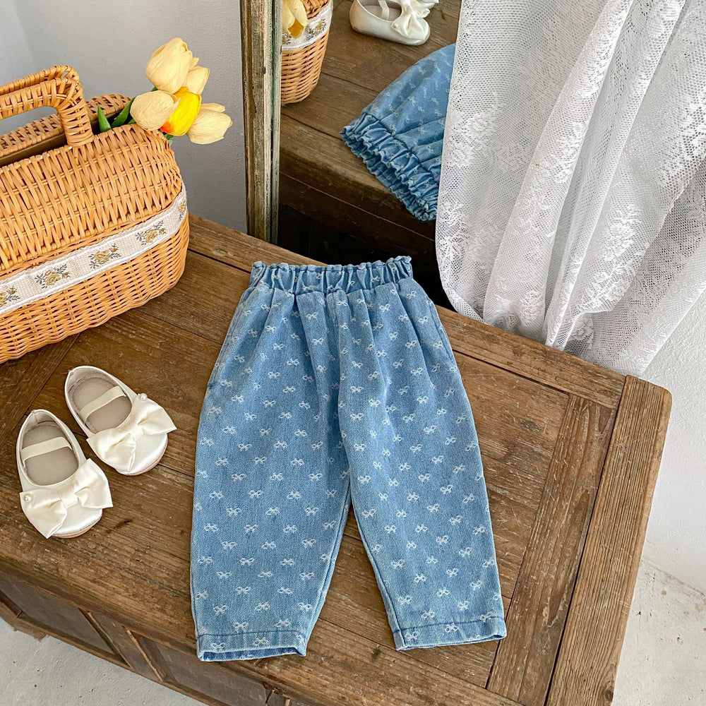 Spijkerbroek met Strikjes - Blossom Meisjes, Blauw, Katoen, Denim, 0-3 Jaar