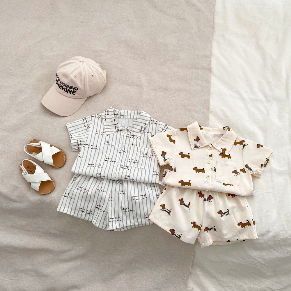 Mini Moments Zomerset Baby – Shirt & Short van Katoen met Print | Maison Minou | Teckel of Tekst | Maat 0–4 Jaar