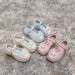 Glanzende meisjesschoenen met klittenband – strik, pareldetail, gewatteerde zool | feestschoenen