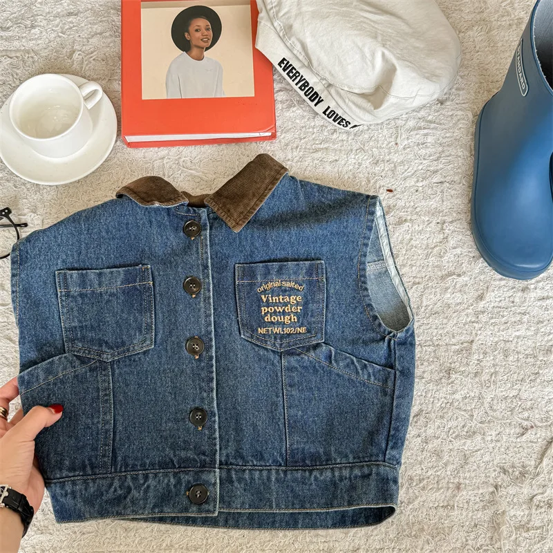 Kinder Spijker Gilet – Denim Bodywarmer Zonder Mouwen – Vintage Look (9m–6jr)