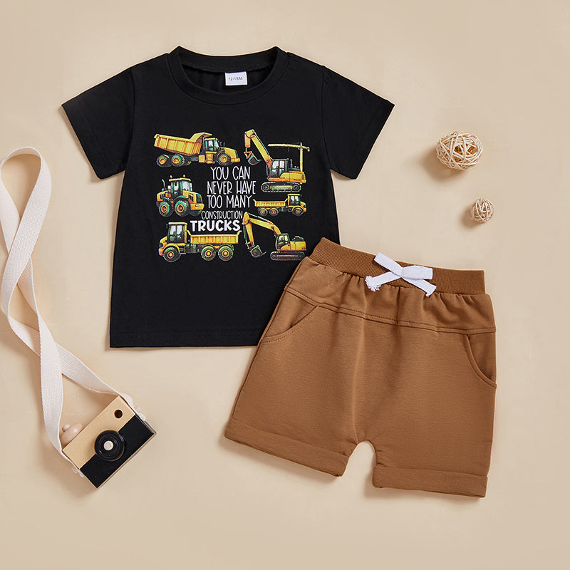 TruckPower Zomerset Jongens | T-shirt met Graafmachines & Short | Katoen & Spandex | 12mnd–5jr | Stoere Bouwvoertuig Outfit