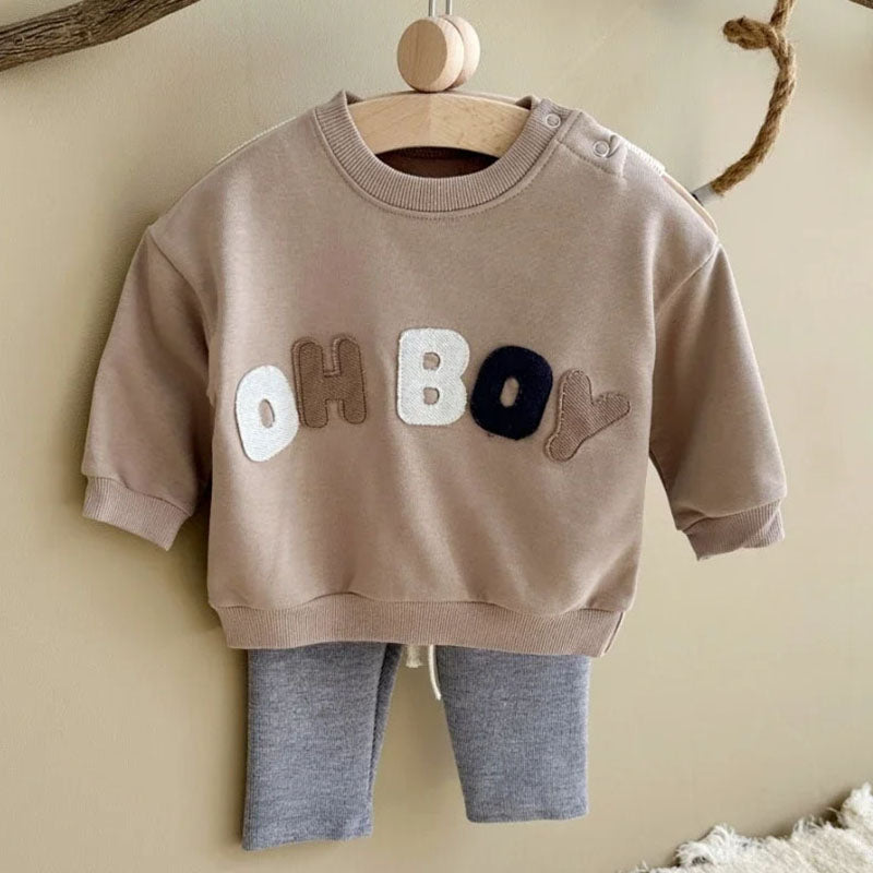 Kledingset Legging met Trui - LittleNomad Jongens, Beige/Bruin/Groen, Katoen, Maat 0-3 Jaar