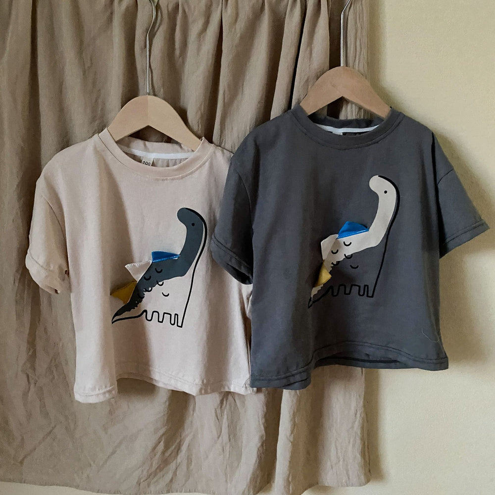 T-shirt met Dino - Peuter, Kleuter, Kinderen, Beige/Grijs, Katoen, Maat 1-7 Jaar