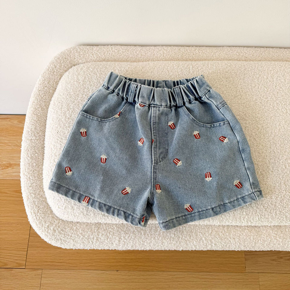 Korte Broek met Popcorn - Baby, Peuter, Kleuter, Kinderen - Blauw/Zwart, Katoen, Maat 0-8 Jaar