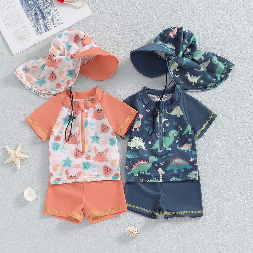 Kinder Zwemset met UV Bescherming – 3-Delig (Shirt, Broek & Zonnehoed) 0–3 Jaar