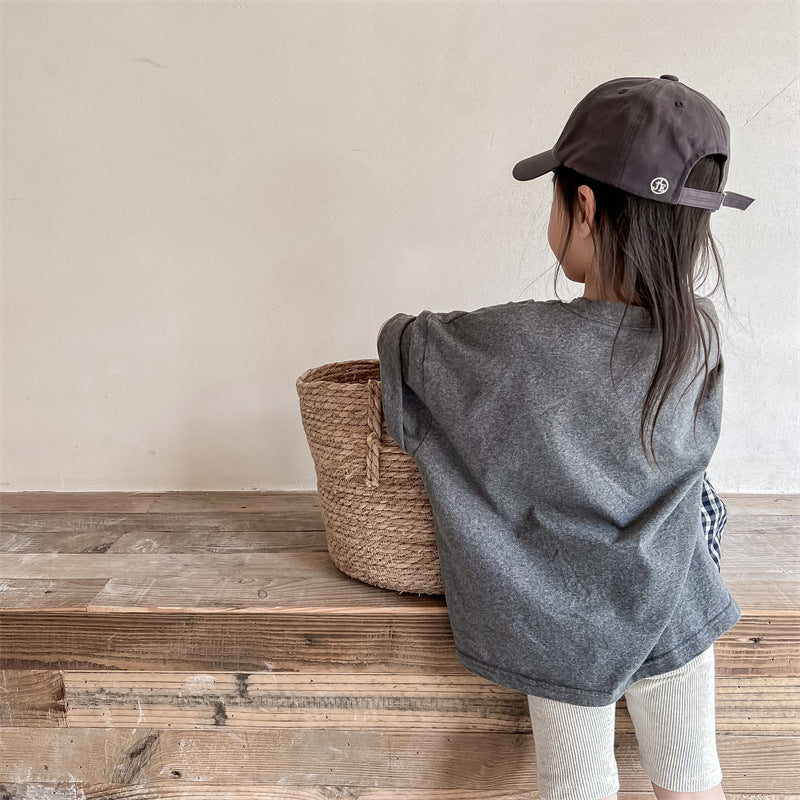 T-shirt met Print - EcoCosmo Unisex, Beige/Grijs, Katoen, Maat 0-6 Jaar