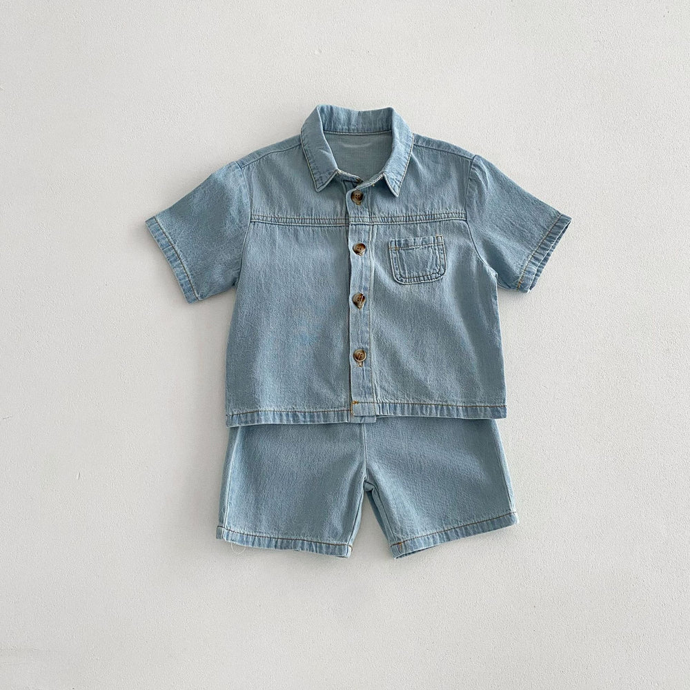 Denim Zomerset T-shirt Short - Baby Peuter Kleuter Kinderen, Blauw, Katoen, Maat 0-6 Jaar