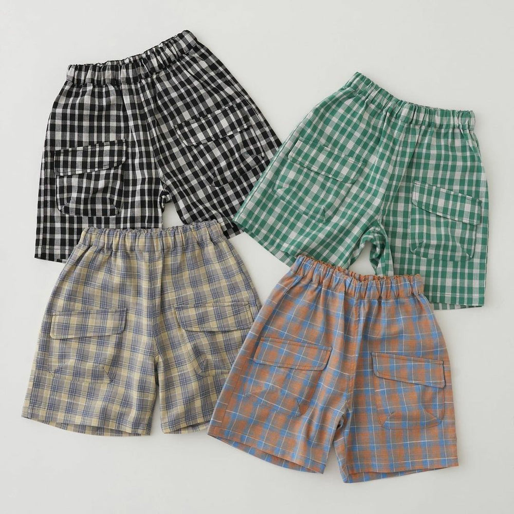 Short - PlaidyPlay Unisex, Groen/Zwart/Oranje/Geel, Katoen, Maat 0-6 Jaar