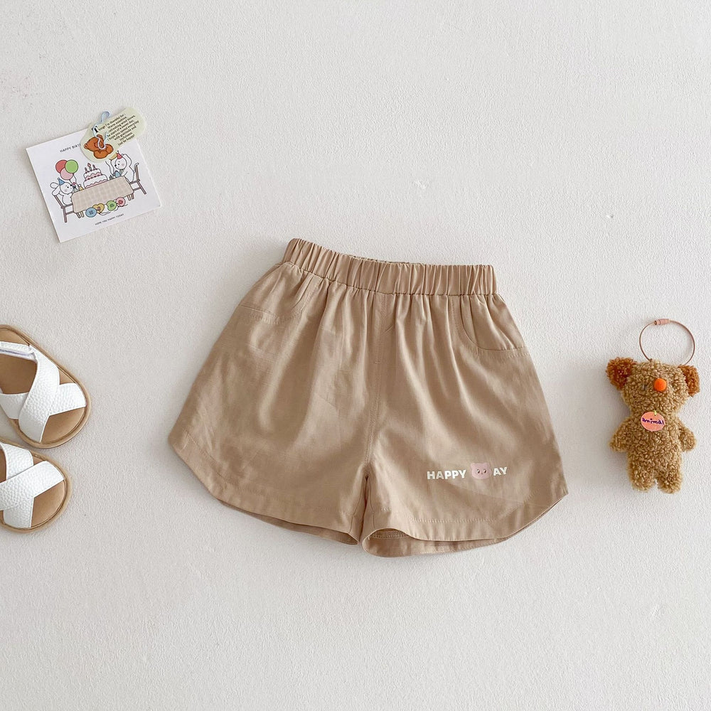 Korte Broek met Beer - Lino Shorts Unisex, Bruin/Groen/Beige/Blauw, Katoen, Maat 0-5 Jaar