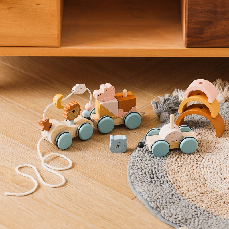 Houten Treintje met Dieren & Regenboog – Koppelbaar Speelgoedtrein voor Peuters, Duurzaam Hout, +1 Jaar