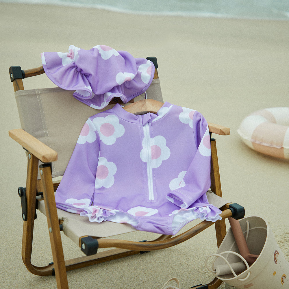 LilaBloom Zwemset Baby Meisje | UV-Bescherming | Zwemromper & Hoed | Bloemenprint | 6-24 Maanden