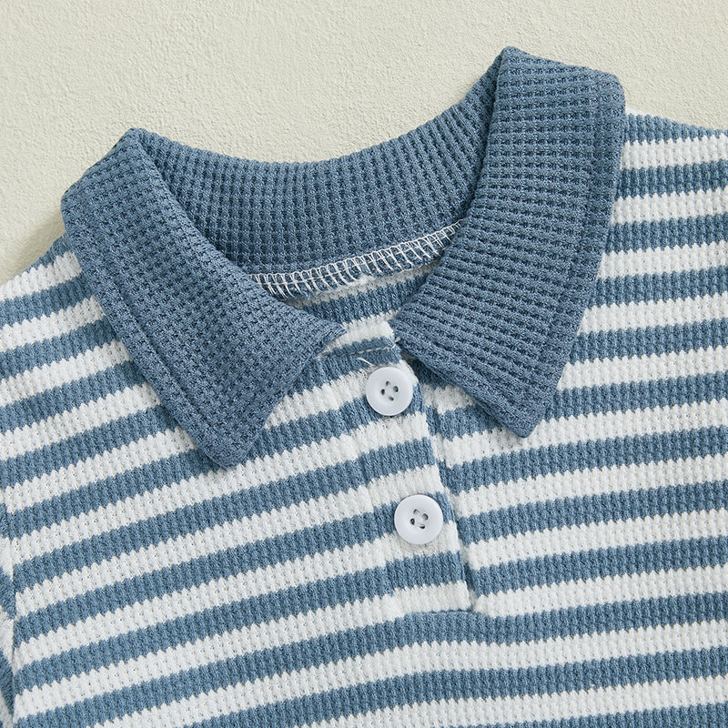 TeddyStripe Zomersetje Baby & Peuter | Polo & Short | Ademend Katoen | 6mnd-4jr | Bruin of Blauw Gestreept