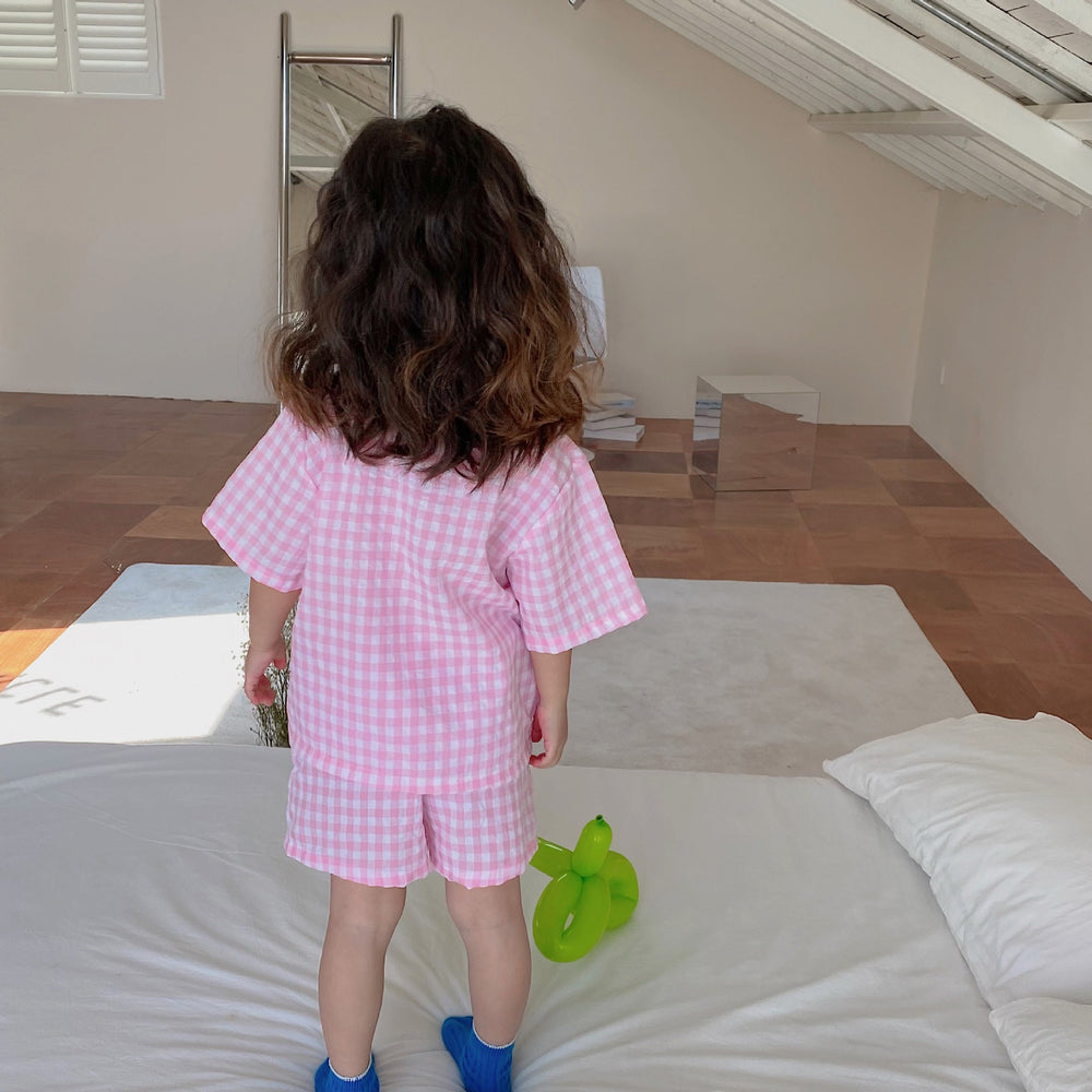 SunnyPixie Gingham Baby- & Kinder Zomerset – T-shirt & Short | Katoen | Maat 0–6 Jaar