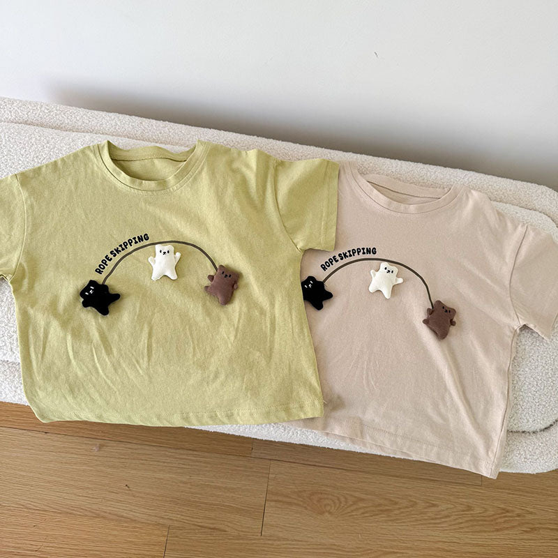 3D T-shirt Beren Touwtjespringen - Beary Bounce Unisex, Beige/Groen, Katoen, Maat 0-8 Jaar