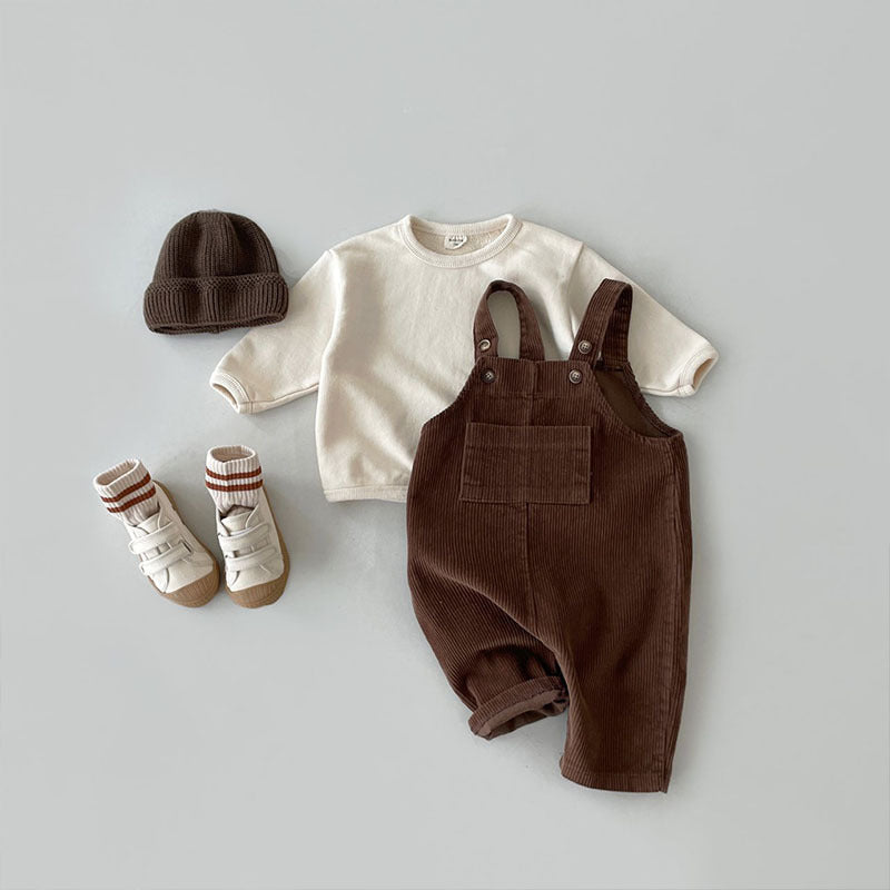 Tuinbroek met Ribbels - Unisex, Zwart/Bruin/Beige, Katoen, Maat 0-3 Jaar-More For Mini