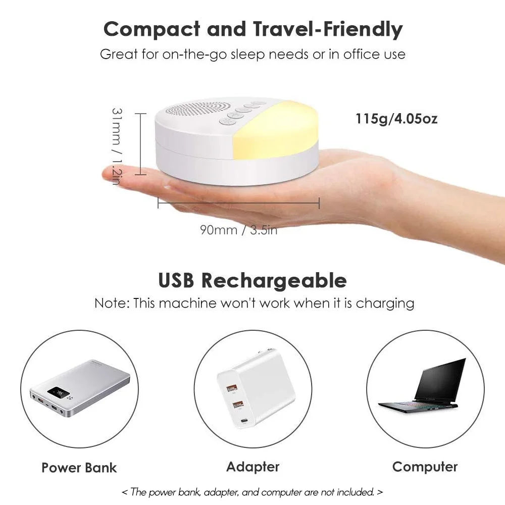 Baby White Noise Machine – USB Slaapmachine met Nachtlampje & Timer