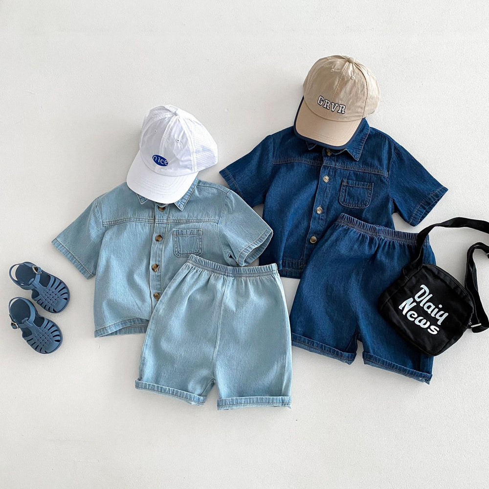 Denim Zomerset T-shirt Short - Baby Peuter Kleuter Kinderen, Blauw, Katoen, Maat 0-6 Jaar