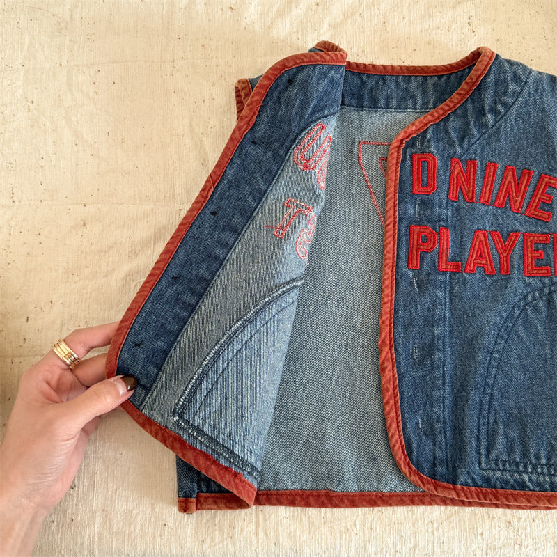 Gilet - CloudNine Unisex, Beige/Blauw, Katoen, Maat 0-6 Jaar